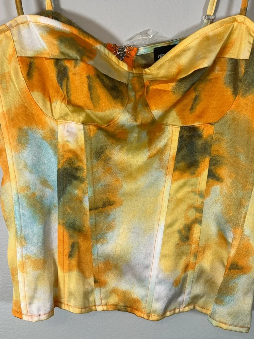 Pretty Little Thing Orange Tie Dye Structured Corset Top Size USA 8 NEW Festival
